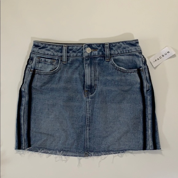 PacSun Dresses & Skirts - Denim mini skirt with navy blue stripes down side PacSun Dresses & Skirts - Denim mini skirt with navy blue stripes down side